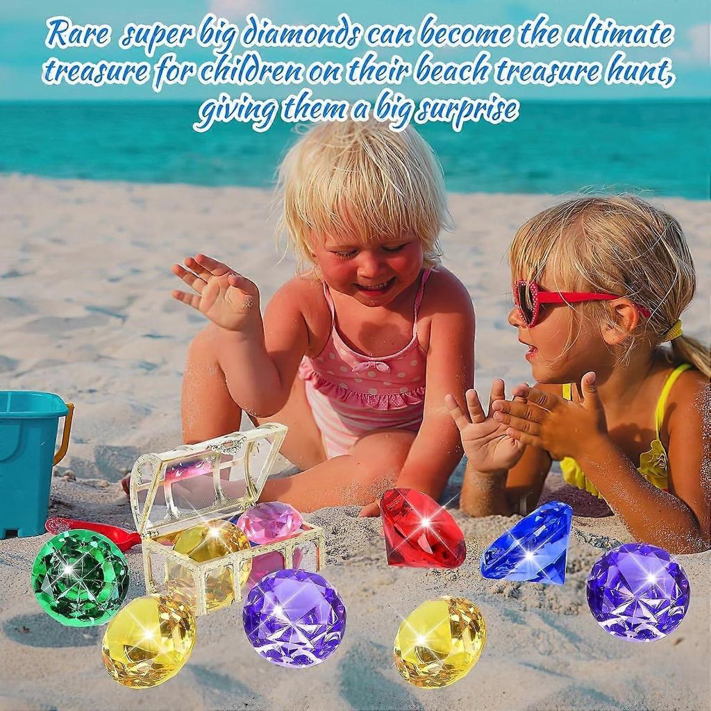 Extra Large Diving Gem Pool Toys, 60MM Extra Big Acrylic Diamond Colorful Pirate Treasure Diving Gems for Summer Swimming Party Favors, 5Pcs Random Co