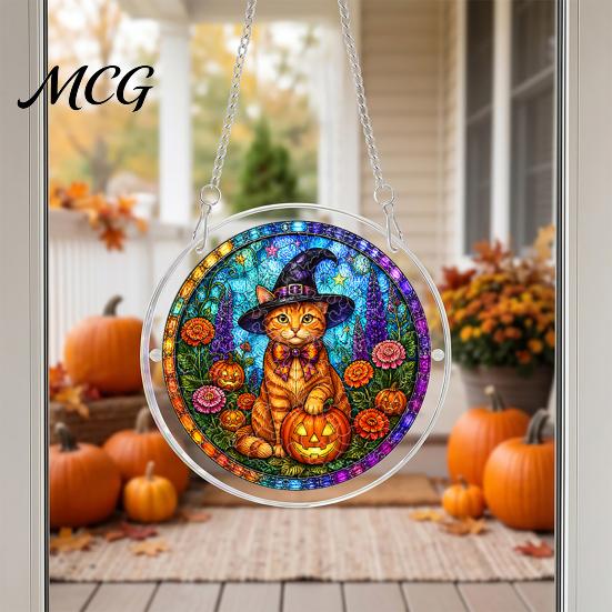 Acrylic Halloween Puzzle Suncatcher, 7.87 Inch Sun Catcher Window Cute Decorations Hanging Ornament, Ideal for Gifting and Home Decor Ornament
