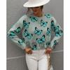 2024 Autumn And Winter European And American Printed Butterfly Round Neck Women'S Loose Plus Size Knitted Sweater Pullover Sweater