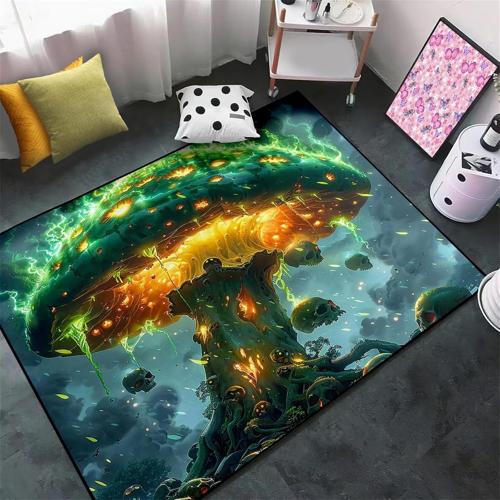 Ковер «Темное фэнтези грибы» Декор черепа Игровое искусство Нескользящий коврик для гостиной Ковер на тему фэнтези для декора дома для гостиной спальни