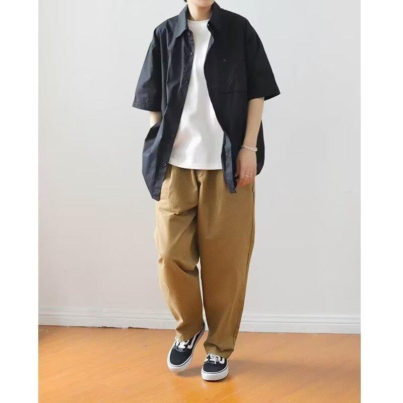 Ретро рубашка мужская летняя одежда в стиле Гонконга, студенческий свободный и нишевый дизайн, забавный новый мужской топ для верхней одежды 2024