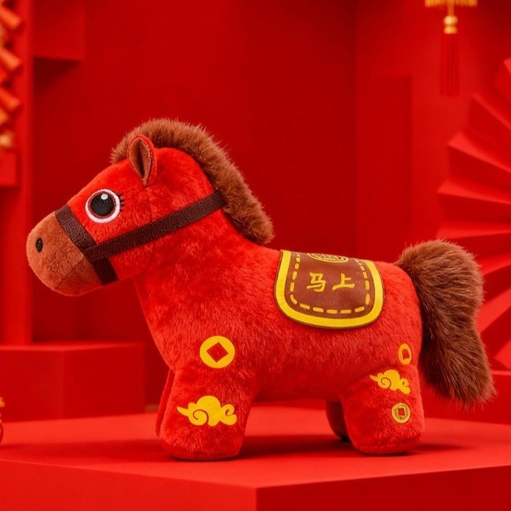 2026 Horse Year Cartoon Horse Doll Red Stuffed Animal Decoration New Year Mascot Home Decor