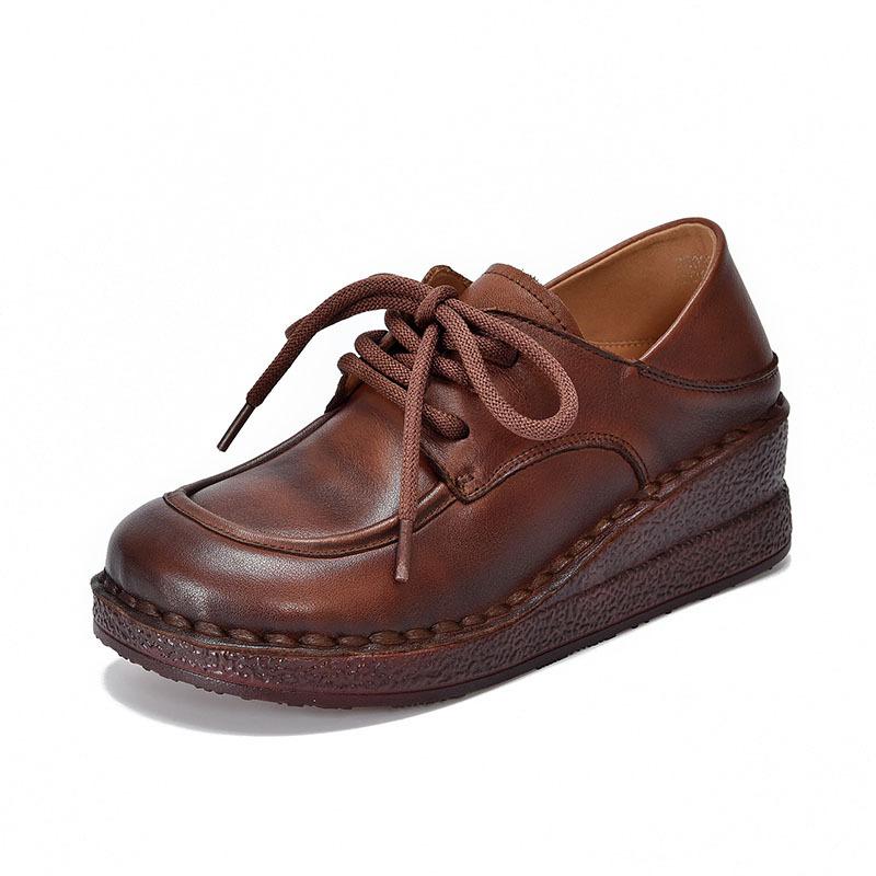 Johnature Туфли-клинья из натуральной кожи, универсальные, удобные, с мягкой подошвой, на шнуровке, обувь на четыре сезона