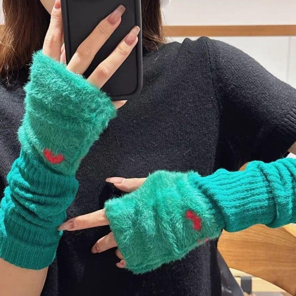 Korean Style Mink Fleece Half Finger Gloves Solid Color Y2k Winter Mittens Women