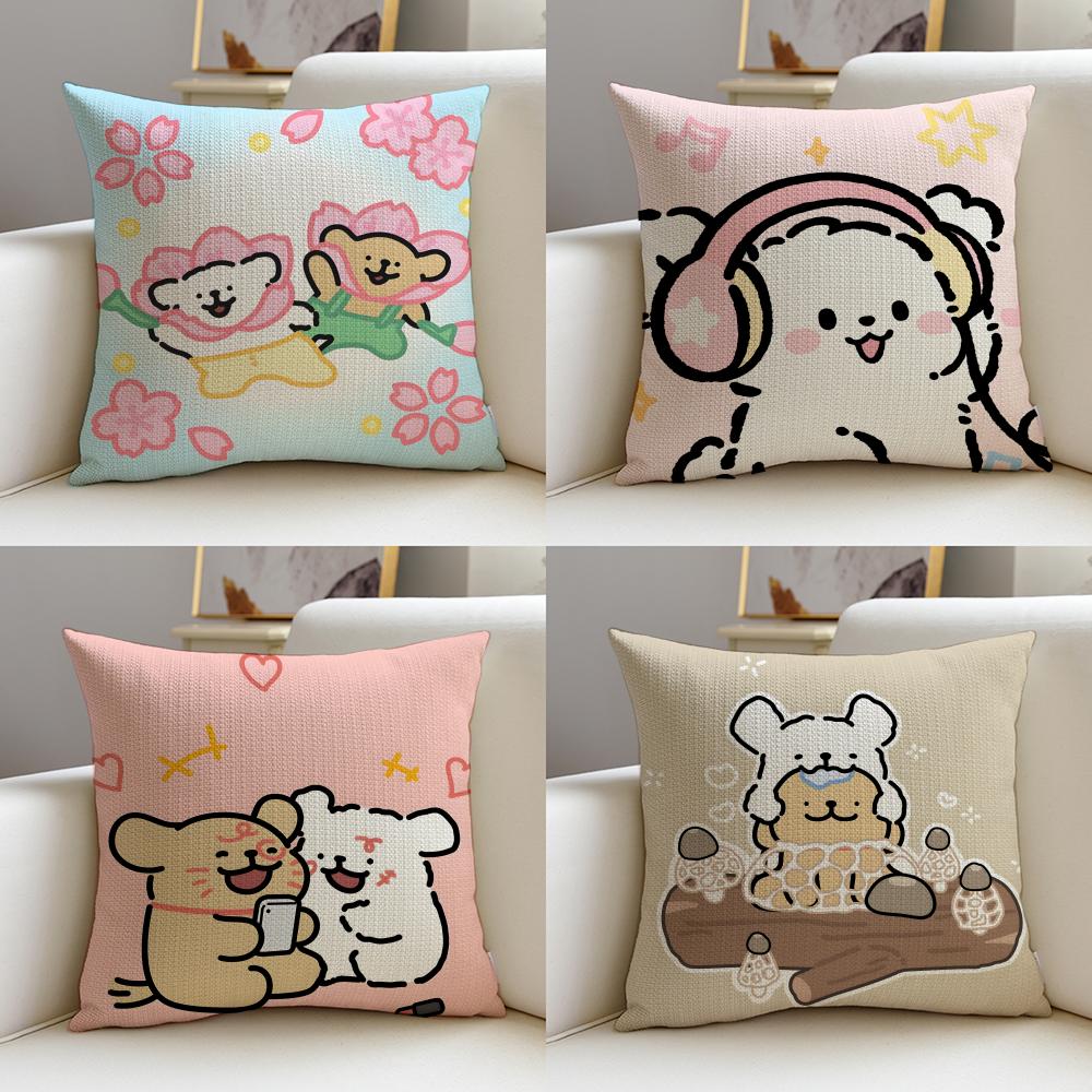 Friendly LLine Friends PuppyS Cushion Cover Breathable and skinfriendly linen pillowcase square removable and washable cushion