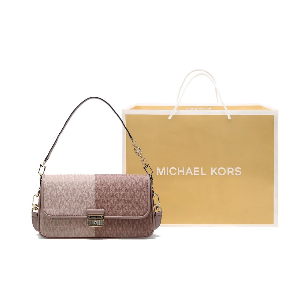 Michael Kors Mk Bradshaw Монограмма Color Block Золотая Пряжка Кожаная Сумка-Тоут Crossbody Наплечная Сумка Женские сумки Ballet-Pink 30T1G2BL1B-641