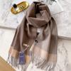 100 Pure Cashmere Scarf Women's Winter High-end Sense Versatile Contrasting Colors Double-sided Warm Couple Narrow Scarf
