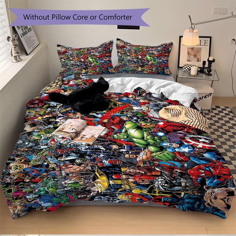 Superhero Comic Collage Print 3Pcs Bedding Setduvet Cover With 2 Bedropillowcase Home Birthday Gift