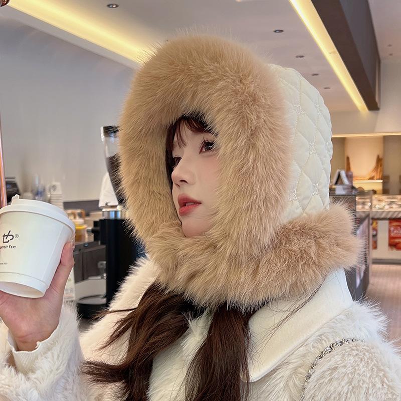 Женская зимняя шерстяная и утолщенная теплая шапка-шлем цельная защита шеи, ветрозащитная хлопковая шапка для велоспорта, защита от холода и ушей, шапка-ушанка