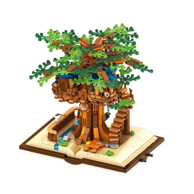 Creative Magic Book Building Block Magic Castle Tower Tree House Model Figure 3D Train Assembled Brick Toys for Birthday Gift