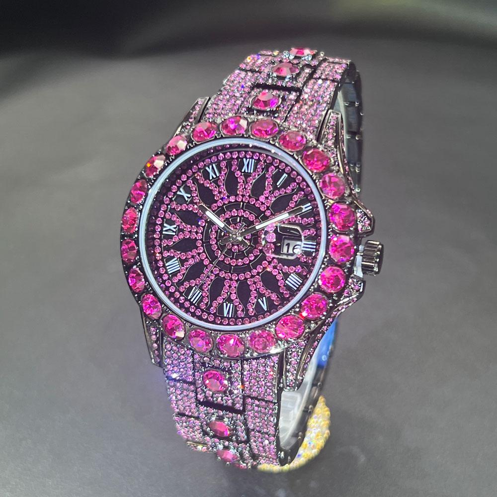 Sell Rose Ice Watch For Men Fashion Brand MISSFOX Hip Hop Full Diamond Luxury Jewelry Quartz Wristwatch Man New