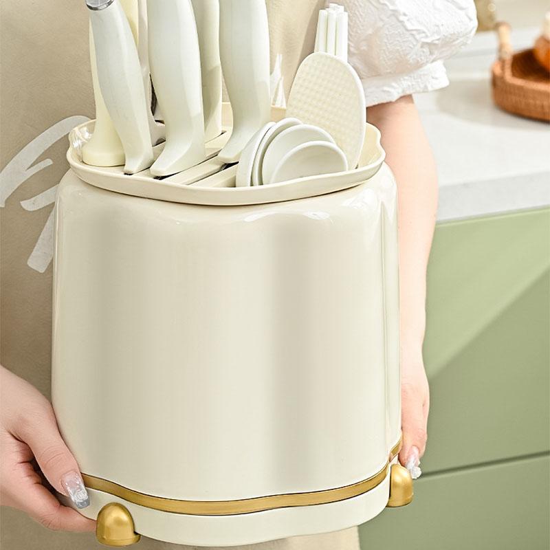 Держатель для ножей, вращающийся цилиндр для хранения столовых приборов, многофункциональное хранилище для столовых приборов, стойка для хранения ножей и вилок с функцией слива