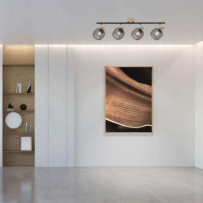 Plafonnier décoratif - BRAYTRON - BV03-00013 - Bois et métal noir - 4xE14 - IP20