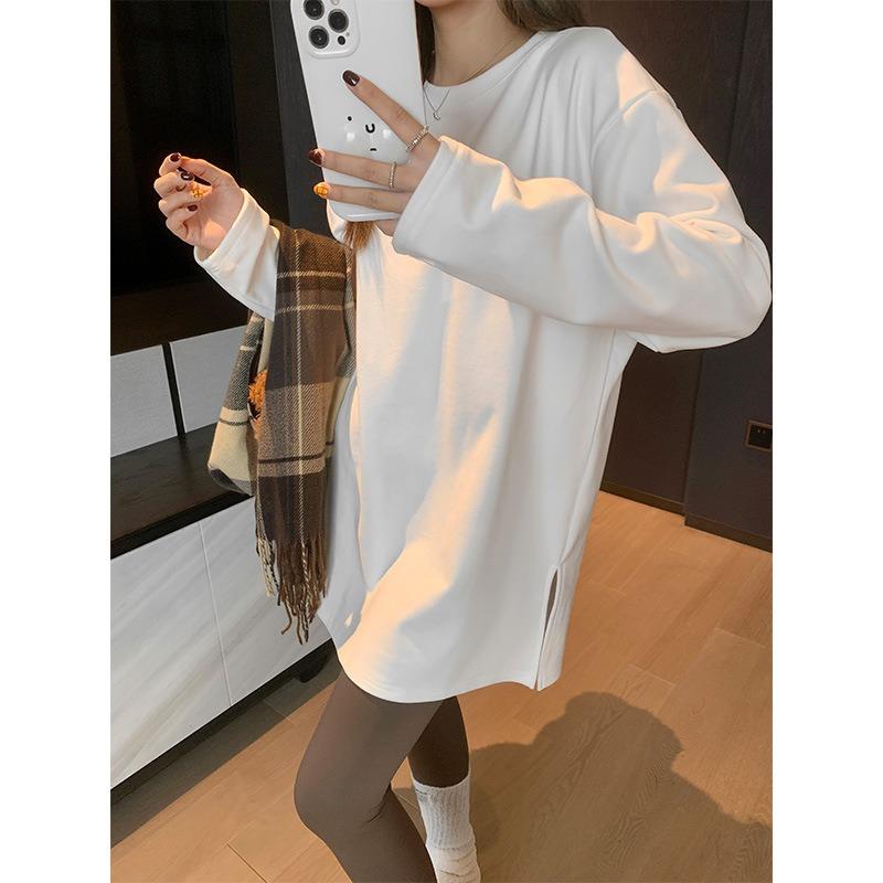 Белая рубашка с разрезами по бокам, свободного кроя, женская, весна, осень и зима, внутренник из немецкого вельвета, с длинными рукавами, простая базовая рубашка для ношения под низ