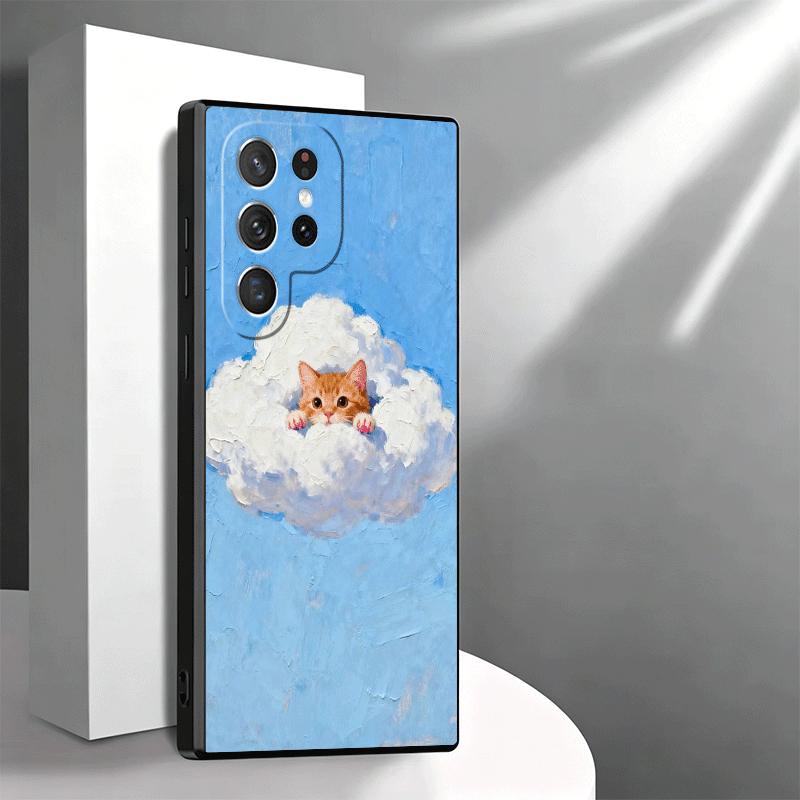 Кот Милый Котёнок Мультяшный Мягкий Чехол для Телефона для Samsung Galaxy S26 S25 Edge S24 Ultra S23 Plus S22 S21 FE S20 Черный Чехол Задняя Панель