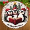Rustic Christmas Wooden Sign with Adorable Penguin Pattern - Merry Christmas Round Sign for Front Door, Wall Hanging Decor - Ideal Christmas Ornament