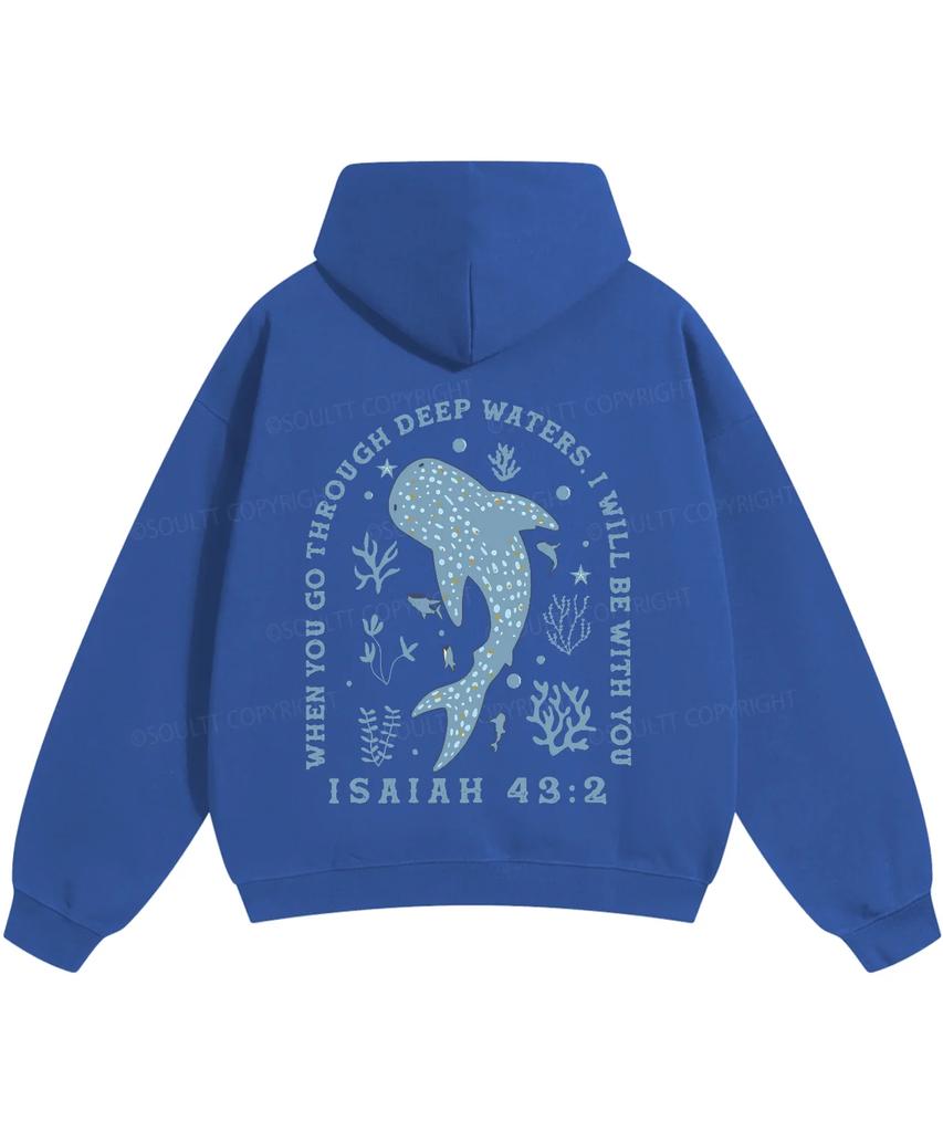Fashion Whale Shark Hoodies Christianity ISAIAH 43:2 Streetwear Fall Long Sleeve Fleece Loose Hooded Pullover Men Women Clothing