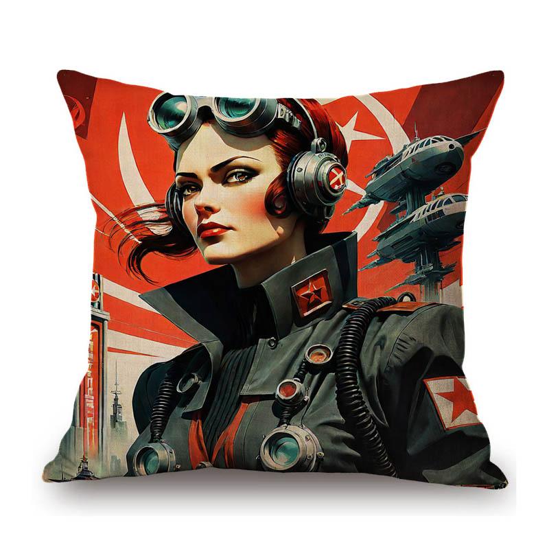 Vintage Retro Red Revolution Soviet Poster Communism Solider Print Decoration Art Sofa Pillow Case Cotton Linen Cushion Cover