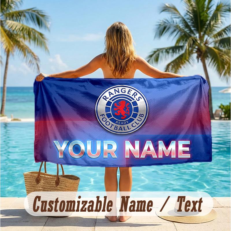 Custom Text Beach Towel, Soft Absorbent Swimming Multi-use TowelRangers FC