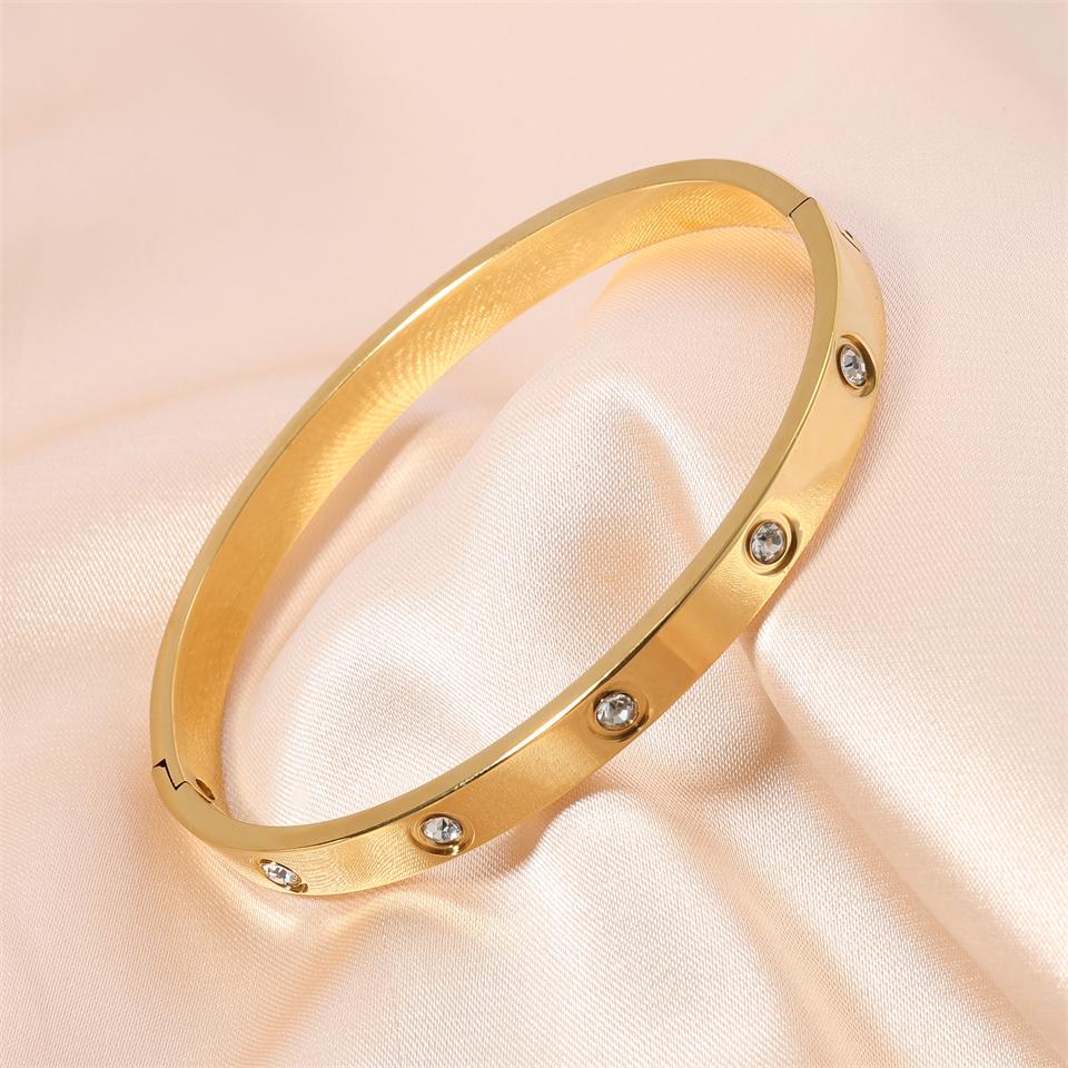 ZAKOL Classic Geometric Stainless Steel Bracelet Bangles With Zircon Exquisite Gold Color Birthday Zircon Gift for Women