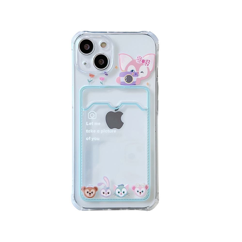 Pink Bear Cartoon XS Card Plug-in Phone Case for iPhone 11/12 Pro, 13, 14, XR