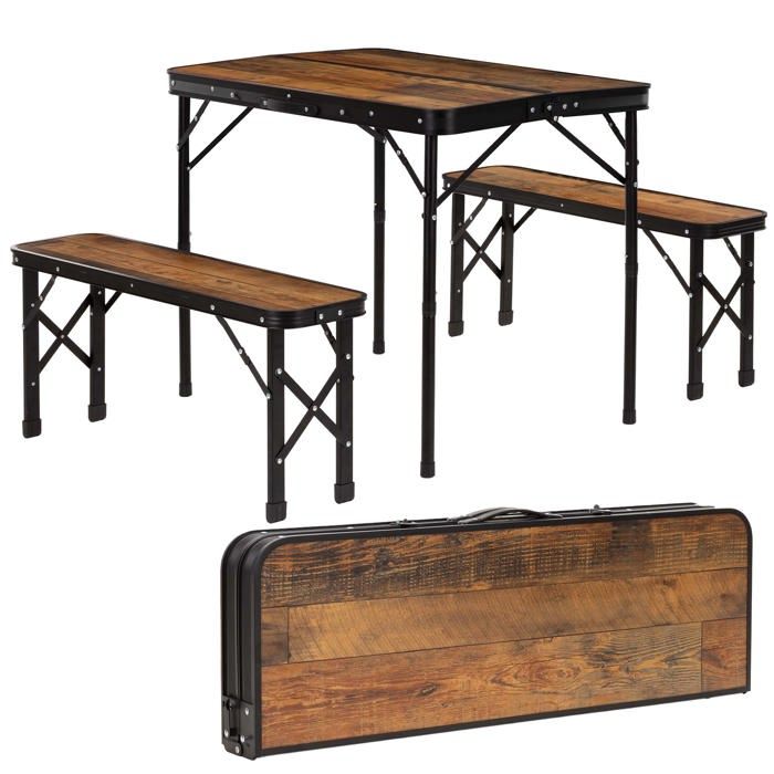 Ensemble camping pliant - SPRINGOS - CS0186 - format valisette - hauteur 40/70 cm - 2 bancs