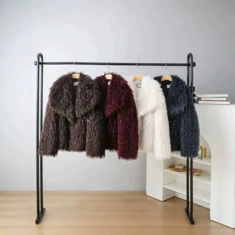 Womens Short Faux Fur Coat 2026 Winter Fluffy Wool Jacket Street Style