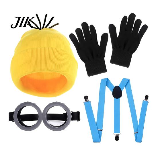Funny Photo Booth Props Knit Hat Costume Set, Retro Round Glasses Suspenders Gloves, Halloween Party Stage Performance Kit Cosplay Accessories
