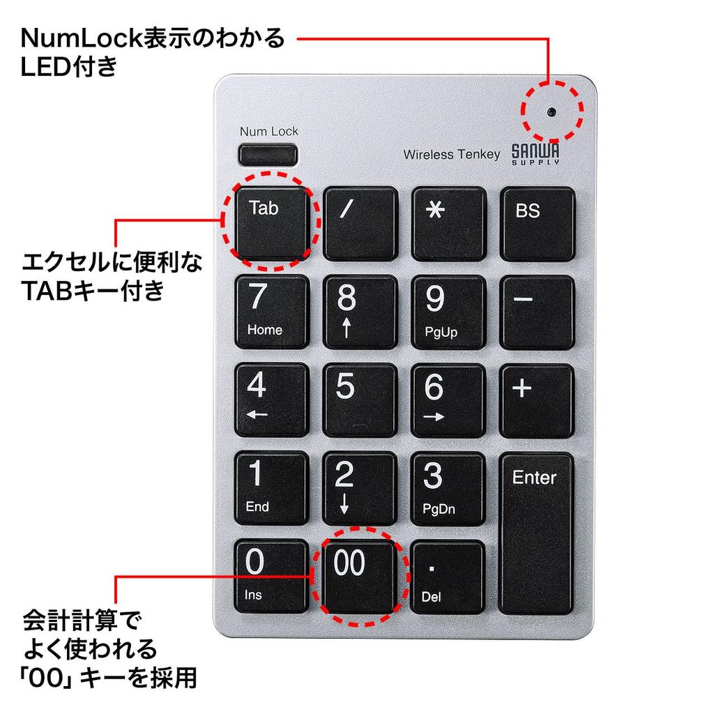 Sanwa Supply Wireless USB Numeric Keypad Silver NT-WL20SV
