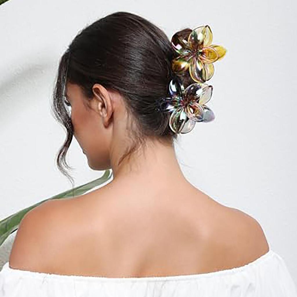 Заколка для волос в виде цветка, симпатичная заколка для волос, пластиковая большая заколка для волос с геометрическим узором, блестящая прозрачная заколка для волос в отпуске