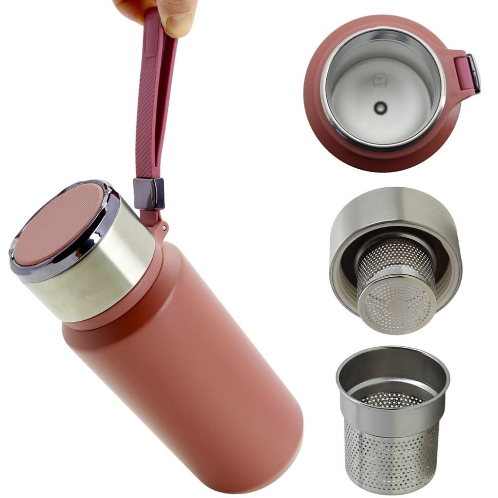 THERMAL TRAVEL MUG STEEL 650 ml FOR COFFEE, TEA, WATER + STRAINER
