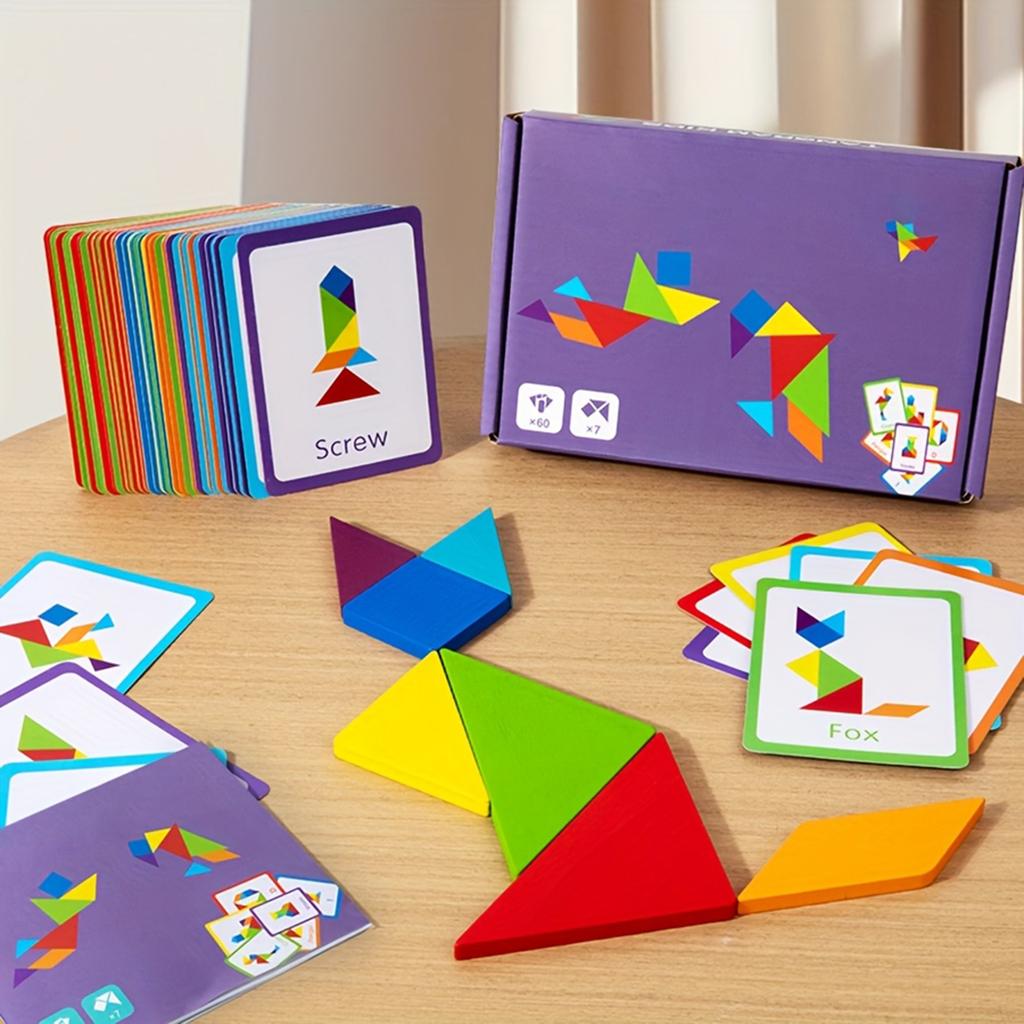 Wooden Tangram Puzzle Toys, Geometric Shape Toys, Parent Child Interactive Educational Toys, Holiday Gifts And Birthday Gifts.