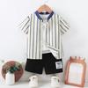 Boy Shorts Sets Summer 2 Pieces Outfit Stripes Short Sleeve Shirt Tops+Shorts Suits