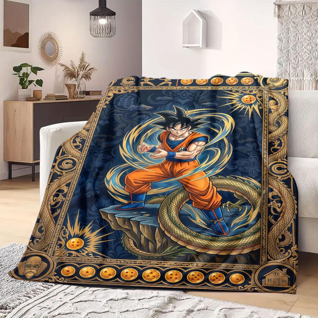 Dragon Ball Sleek Cartoon Flannel Blanket, Printed Design for Sofa and Chair, Comfortable Travel Blanket Picnic_LIAN