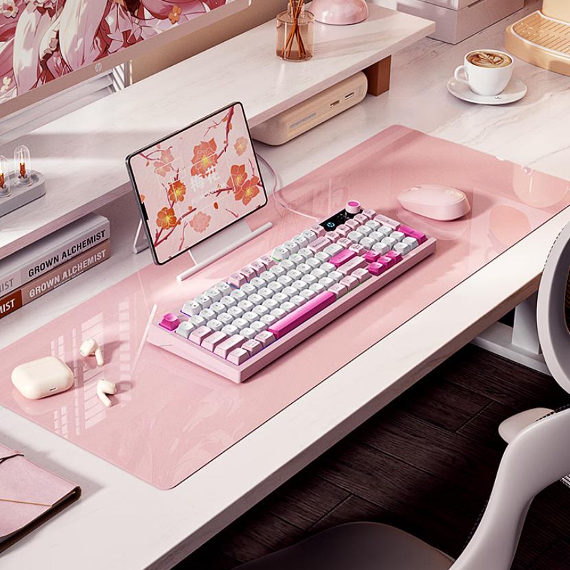 HP K500F Mechanical Feel Wired Keyboard, Quiet Multifunctional Knob for Office, Pink, 98-Key Layout