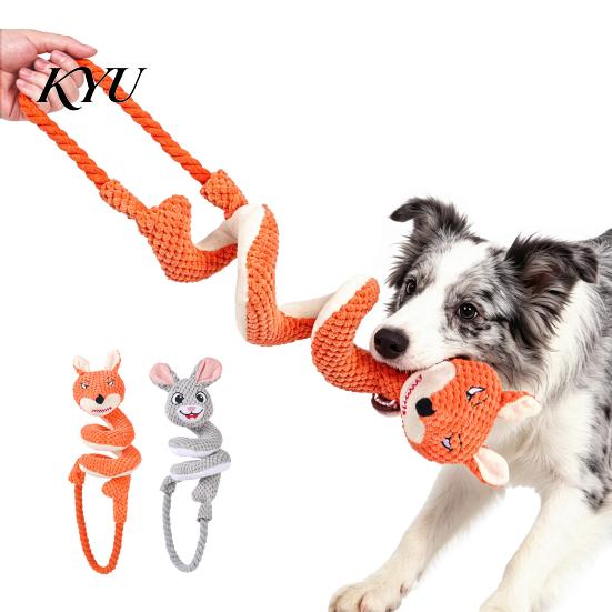 Plush Squeaky Toys with Rattle Paper Dog Tug Rope Toy, Cute Fox Rabbit Chew Toy Crinkle Paper, Interactive for Bonding Pets Pull Medium Large