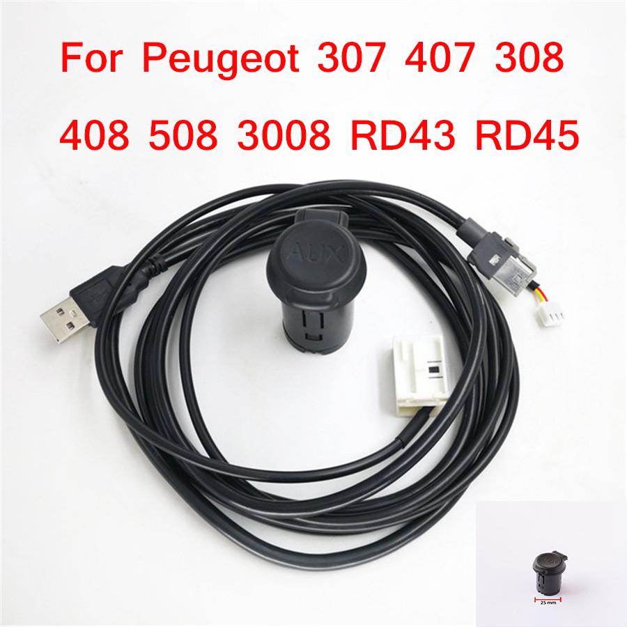 Stereo Aux-In Usb Switch Panel Aux/Usb o Wire Adapter For Peugeot 307 407 308 408 508 3008 Rd43 Rd45