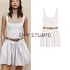 Spring New Women's Clothing American Pure Desire Style with Belt Silm Sleeveless Sling Short Dress 2180326