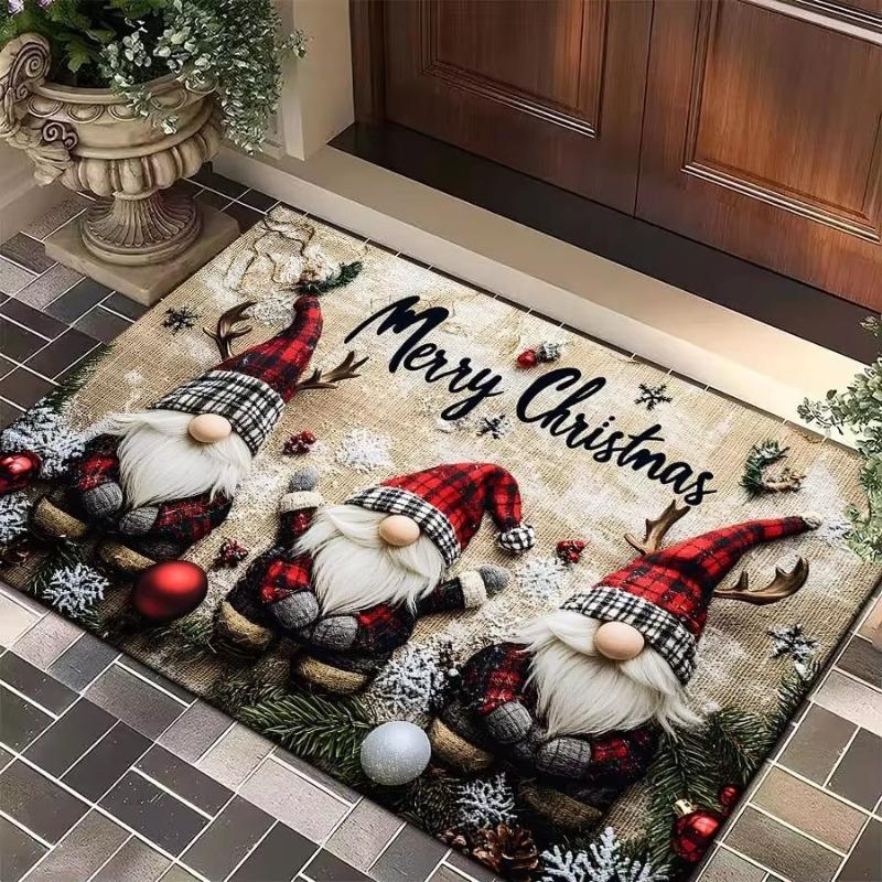 Christmas Gnome Print Doormat Black Festive Door Mat Floor for Kitchen Living Room Bedroom Bathroom Holiday for Halloween Decor