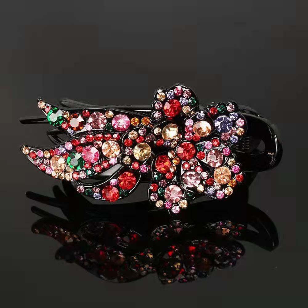 Заколка для волос в стиле ретро с цветком и кристаллами и стразами, женская заколка для волос, зажимы в виде утконоса, заколка для волос в корейском стиле