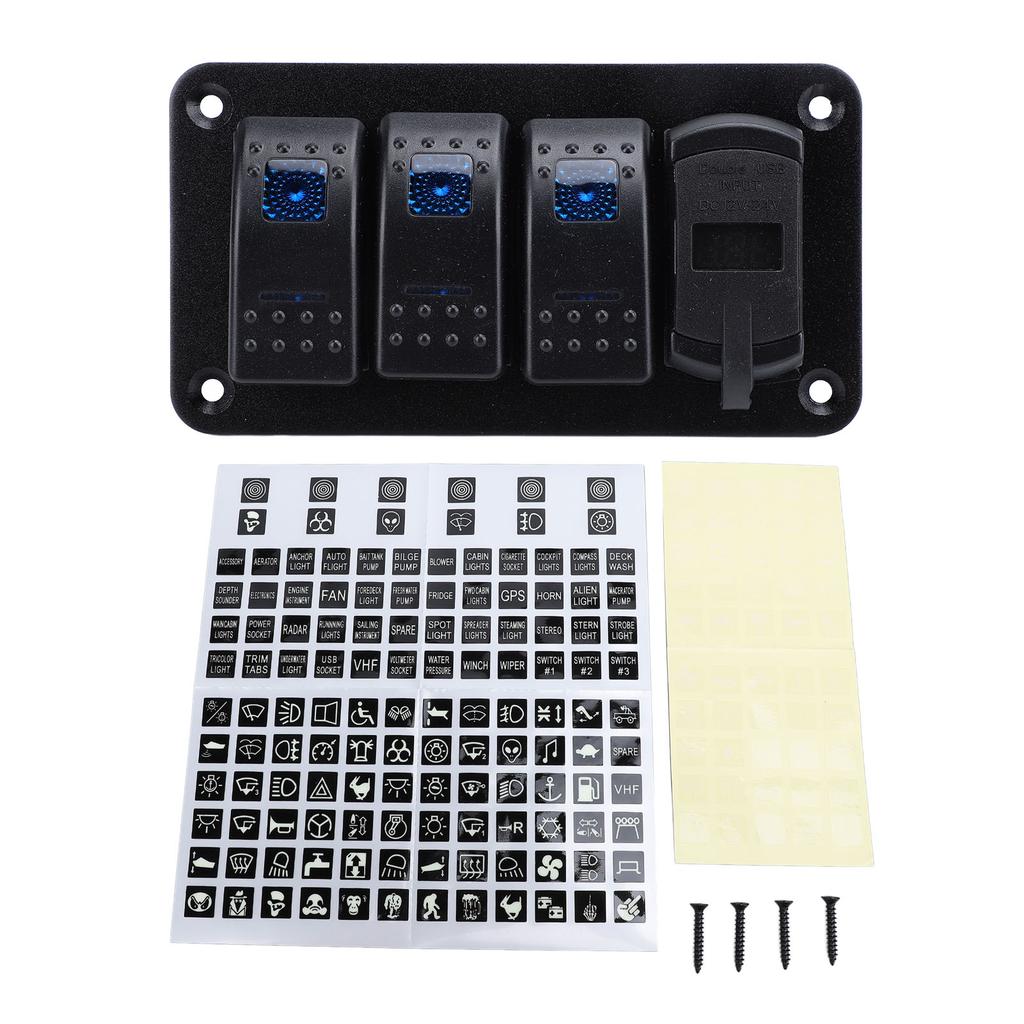 12 В 24 В 3-клавишный клавишный переключатель, алюминиевая панель с вольтметром, два порта USB, быстрая зарядка, многофункциональная