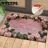 1pc Faux Cashmere Pink Rose Pattern Non-Slip Bath Rug, TPR Backing, Knit Fabric, for Bathroom, Bedroom, Kitchen, Entryway, Indoor & Outdoor Use