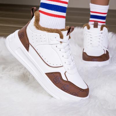 Зимняя женская обувь Теплые плюшевые кроссовки из искусственной кожи на плоской подошве со шнуровкой Женская обувь Мужские высокие кроссовки