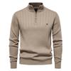 Men's Winter Solid Color Stand Collar Half Zipper Slim Fit Knit Long Sleeve Top