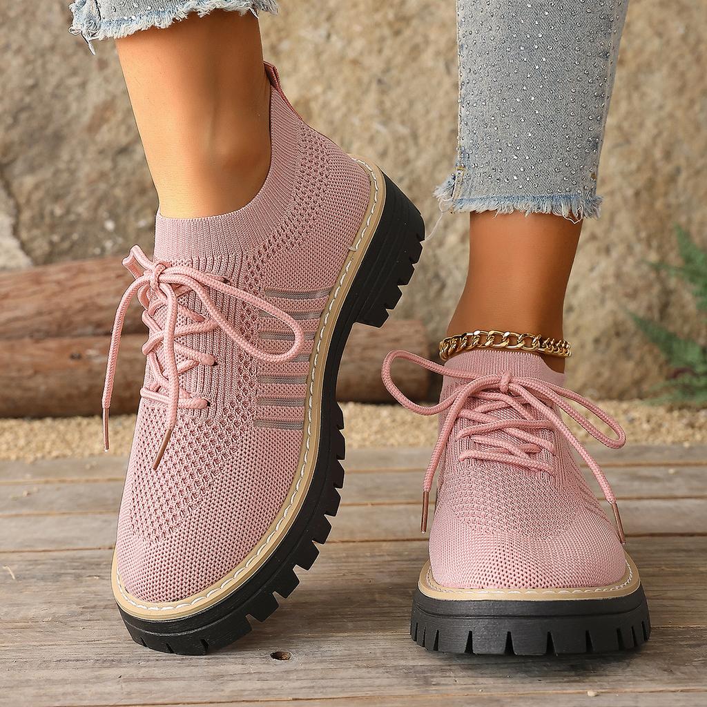 Plus Size Shoes for Women 36-43 Summer Spring 2026 Women Mesh Breathable Comfortable Lace Up Platform Flats Sneakers Women