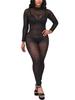 Женский Пикантный Прозрачный Сетчатый Комбинезон с Открытой Спинкой и Длинными Рукавами