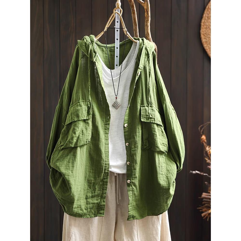 Dimanaf 2025 Весенняя рубашка большого размера Футболка женская льняная с длинным рукавом Карманы Модные топы Футболки Свободные футболки Новые