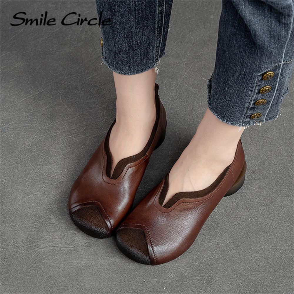 Женские туфли на плоской подошве из натуральной кожи, повседневная обувь без шнуровки с круглым носком, модная женская рабочая обувь на мягкой подошве