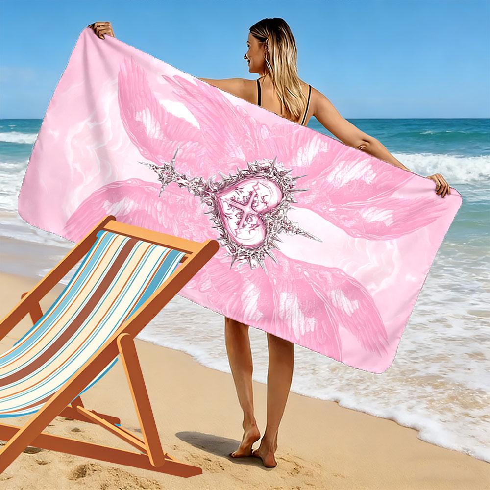 Pink Angel Wings with Heart Design Beach Towel Quick-drying for Travel Outdoor Sports Jogging Beach and Swimming