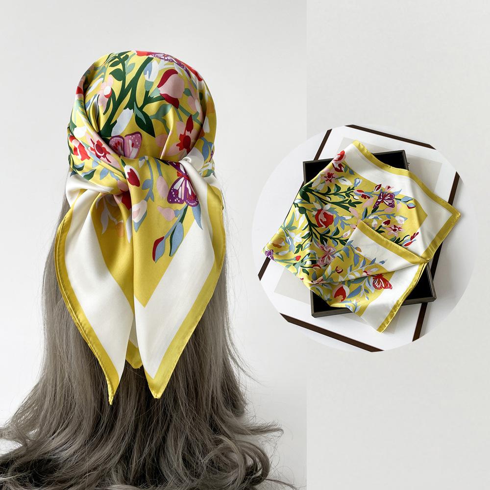 Весенне-летний атласный длинный шарф для женщин, солнцезащитная шаль, модный атласный длинный шарф для красоты, универсальный дорожный шарф